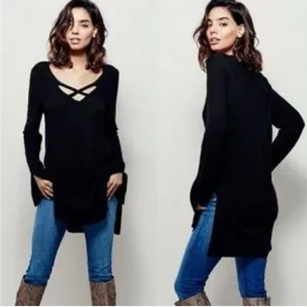 FREE PEOPLE Linen Blen Crisscross Tunic Sweater